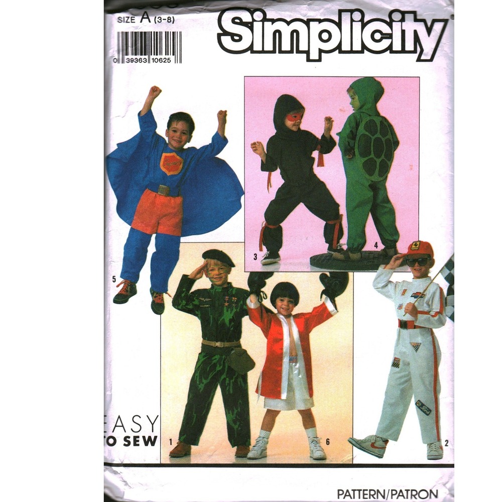 Vintage Simplicity 9955 Boys Costume Sewing Pattern Ninja Superhero Size A 3-8